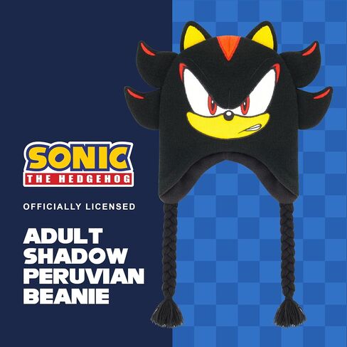 Shadow The Hedgehog Beanie Hat, Sonic The Hedgehog Peruvian Winter Knit Cap with 3D Ears and Tassels, Black, One Size in Saudi Arabia