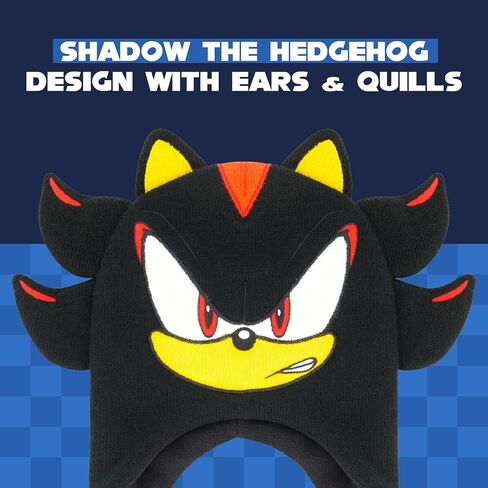 Shadow The Hedgehog Beanie Hat, Sonic The Hedgehog Peruvian Winter Knit Cap with 3D Ears and Tassels, Black, One Size in Saudi Arabia