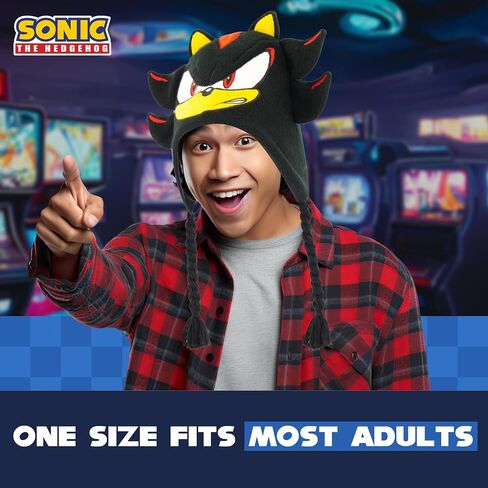 Shadow The Hedgehog Beanie Hat, Sonic The Hedgehog Peruvian Winter Knit Cap with 3D Ears and Tassels, Black, One Size in Saudi Arabia