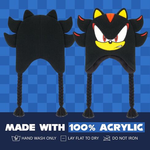 Shadow The Hedgehog Beanie Hat, Sonic The Hedgehog Peruvian Winter Knit Cap with 3D Ears and Tassels, Black, One Size in Saudi Arabia