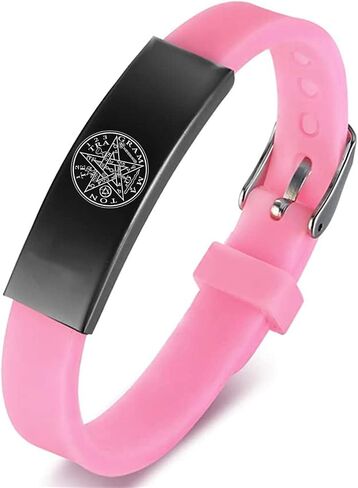 Tetragrammaton Pentacle Pentagram Name of God Amulet Symbol Silicone Bracelet Spiritual Protection Sacred Geometry Bangle Wristband Solomon Talisman Jewelry for Adults Teens, Adjustable in Saudi Arabia