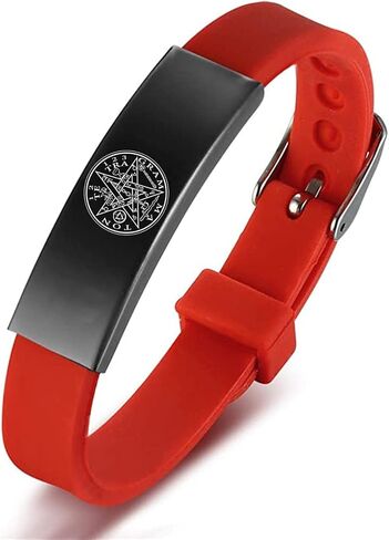 Tetragrammaton Pentacle Pentagram Name of God Amulet Symbol Silicone Bracelet Spiritual Protection Sacred Geometry Bangle Wristband Solomon Talisman Jewelry for Adults Teens, Adjustable in Saudi Arabia