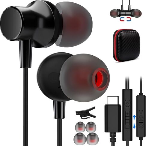 USB C Wired Headphones with Mic for iPhone 15, Type C Earbuds Magnetic Volume Control Mute Function Noise Cancelling for Samsung S24 S23 A55 A54 Galaxy Z Fold Flip 5 iPad OnePlus 12 11 Pixel 8 Pro 7 6 in Saudi Arabia
