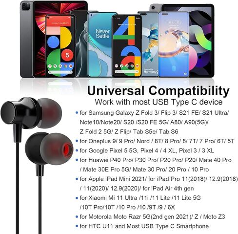 USB C Wired Headphones with Mic for iPhone 15, Type C Earbuds Magnetic Volume Control Mute Function Noise Cancelling for Samsung S24 S23 A55 A54 Galaxy Z Fold Flip 5 iPad OnePlus 12 11 Pixel 8 Pro 7 6 in Saudi Arabia
