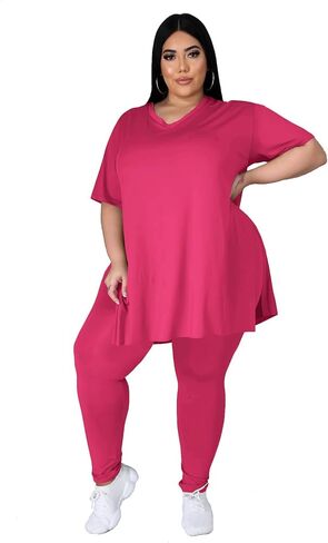 طقم ملابس نسائية من Tycorwd مقاس كبير مكون من قطعتين، تيشيرتات صيفية كبيرة الحجم، بناطيل رياضية طويلة، أطقم بدلات رياضية in Kuwait