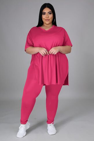 طقم ملابس نسائية من Tycorwd مقاس كبير مكون من قطعتين، تيشيرتات صيفية كبيرة الحجم، بناطيل رياضية طويلة، أطقم بدلات رياضية in Kuwait