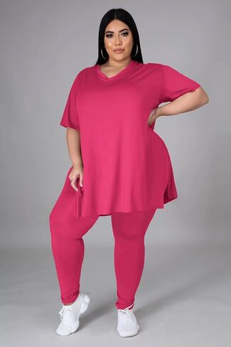 طقم ملابس نسائية من Tycorwd مقاس كبير مكون من قطعتين، تيشيرتات صيفية كبيرة الحجم، بناطيل رياضية طويلة، أطقم بدلات رياضية in Kuwait