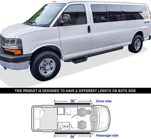 لوحات الجري ذات الطراز المنسدل HD Ridez ذات الخطوات الجانبية المتوافقة مع سيارة Chevy Express GMC Savana 1500 2500 3500 2003-2024 بالحجم الكامل in Saudi Arabia