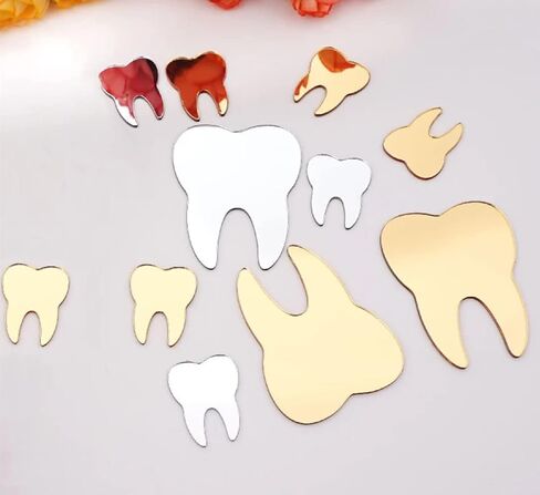 50 قطعة من ملصقات مرآة الحائط على شكل أسنان DIY، ملصقات أسنان عاكسة للعناية بالأسنان لتزيين حفلات عيادة طبيب الأسنان (1 بوصة، مرآة فضية) in Kuwait