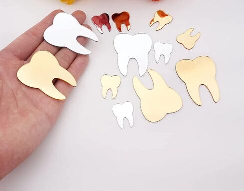 50 قطعة من ملصقات مرآة الحائط على شكل أسنان DIY، ملصقات أسنان عاكسة للعناية بالأسنان لتزيين حفلات عيادة طبيب الأسنان (1 بوصة، مرآة فضية) in Kuwait
