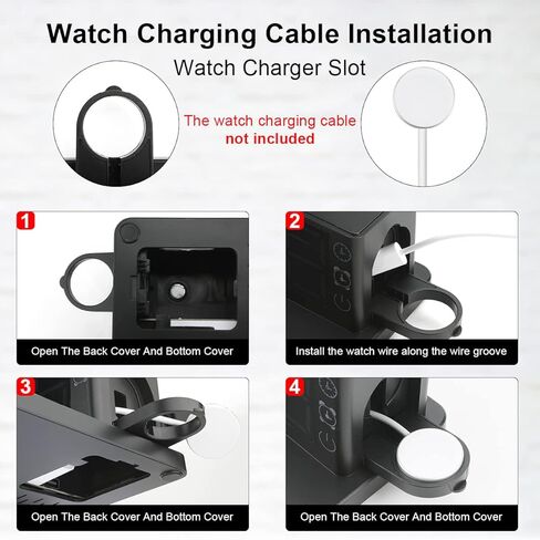 محطة شحن لاسلكية منبه 6 في 1 محطة شحن لاسلكية مع 7 ألوان ضوء ليلي 15 وات شاحن سريع لهاتف iPhone 15/14/13/12/11/XS Pro Max Apple Watch Samsung Galaxy AirPods in Kuwait