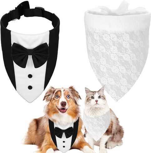 2 Pcs Wedding Dog Bandanas Pet Bandanas for Wedding Adjustable Dog Bandana Collar with Bow Tie Dog Scarf for Medium Large Dog Engagement Birthday Gifts Pet Wedding Costume Accessories in Saudi Arabia