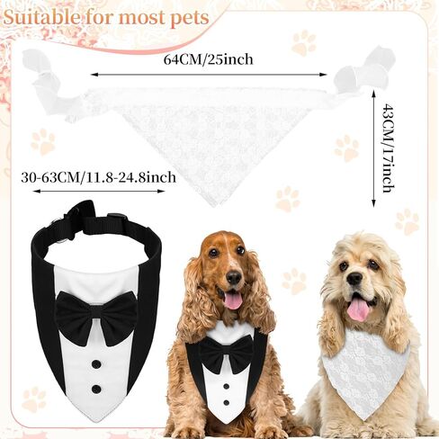 2 Pcs Wedding Dog Bandanas Pet Bandanas for Wedding Adjustable Dog Bandana Collar with Bow Tie Dog Scarf for Medium Large Dog Engagement Birthday Gifts Pet Wedding Costume Accessories in Saudi Arabia