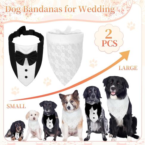 2 Pcs Wedding Dog Bandanas Pet Bandanas for Wedding Adjustable Dog Bandana Collar with Bow Tie Dog Scarf for Medium Large Dog Engagement Birthday Gifts Pet Wedding Costume Accessories in Saudi Arabia