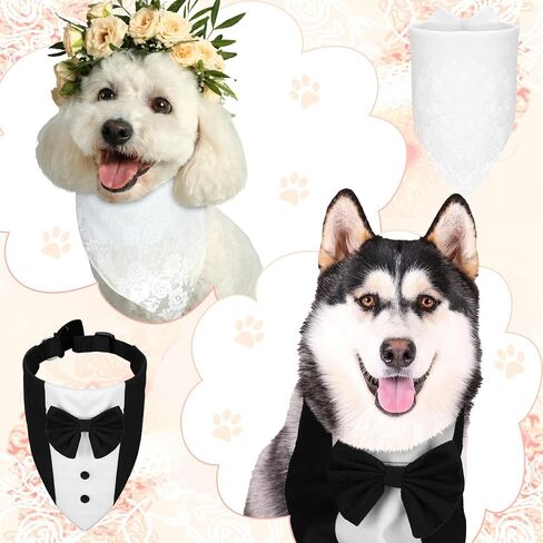 2 Pcs Wedding Dog Bandanas Pet Bandanas for Wedding Adjustable Dog Bandana Collar with Bow Tie Dog Scarf for Medium Large Dog Engagement Birthday Gifts Pet Wedding Costume Accessories in Saudi Arabia