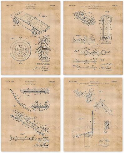 Vintage Diecast Toys Patent Prints, 4 (8x10) Unframed Photos, Wall Art Decor Gifts for Home Office Gears Garage Shop Studio School Engineer Student Teacher Coach Hot Wheels Car Builder Creator Fans in Saudi Arabia