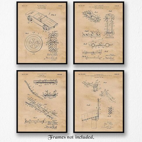 Vintage Diecast Toys Patent Prints, 4 (8x10) Unframed Photos, Wall Art Decor Gifts for Home Office Gears Garage Shop Studio School Engineer Student Teacher Coach Hot Wheels Car Builder Creator Fans in Saudi Arabia