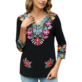 Mexican Shirts for Women Embroidered Tops Peasant Blouses Fiesta Shirt Traditional Cinco de Mayo Dress Up
