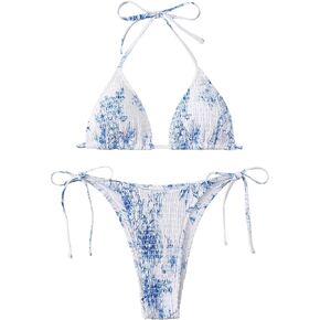 SOLY HUX Women's Halter Triangle Tie Side Bikini Set Rhinestone Bathing Suits 2 Piece Swimsuit
