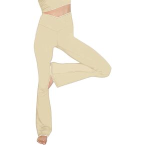 Women's Flare Yoga Pants -V Crossover High-Waisted and Wide Leg Workout Gym Leggings Petite/Regular
