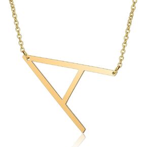 MODAGIRL Large Sideways Initial Necklace for Women Big Capital Letter Necklaces Minimalist Stainless Steel 18K Gold Monogram Letter Necklace, Gift Ideas (26 Alphabet)
