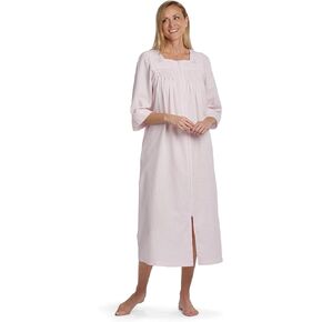 Miss Elaine Women's Long Seersucker Robe, Front Zipper, 3/4 Sleeves, Two Insert Pockets, Sleepwear and Loungewear