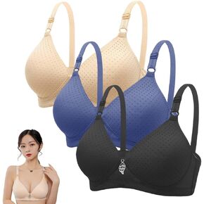 MANJIAMEI Women's Wireless Bras Full Coverage Plus Size Bra Lightly Lined Everyday Bras Breathable T-Shirt Bra 3 Pack