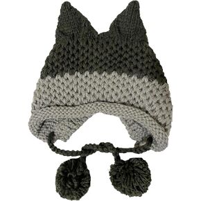 Fox Ears Beanie Warm Handmade Knitting Hats Pompom Caps Patchwork Funny Cat Hats