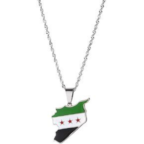 Stainless Steel Syria Map Flag Pendant Necklace Trendy Syrians Map Charm Jewelry