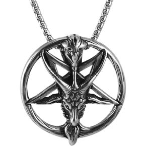 Demon Satan Inverted Pentagram Baphomet Goat Head Skull Pendant Necklace