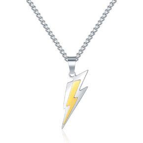 Yumikoo Lightning Bolt Stainless Pendant Necklace for Men Women, Stainless Steel, No Gemstone
