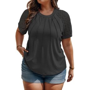 ROSRISS Plus-Size Tops for Women Summer Reglan Shirts Lace Short Sleeve Tunics XL-5XL