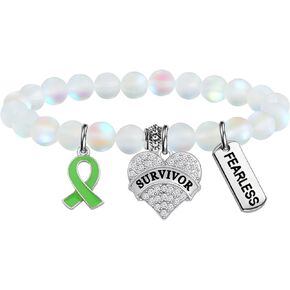 Lymphoma Cancer Survivor Gifts Green Ribbon Awareness Bracelet Chemo Jewelry Kidney Disease Warrior Gifts
