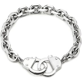 COOLSTEELANDBEYOND Stainless Steel Mens Womens Handcuff Bracelet, Link Chain Bangle, Silver Color Polished