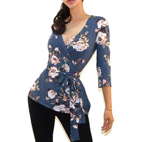 Vivicastle Women's USA 3/4 Sleeve V-Neck Waist Wrap Blouse Top
