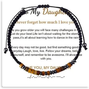 To My Son/Grandson Bracelet, Morse Code Bracelets with Warm Message Card I Love You for Men Boy Women Girl Daughter, Adjustable Obsidian Braided Inspirational Love Bracelets, Meaningful Gifts
