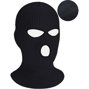 3 Hole Winter Mask, Outdoor Sports Full Face Cover Mask, Winter Balaclava Cap, Knitted Full Face Cover Ski Mask for Men, Thermal Winter Warm Knit Beanie Balaclava Black