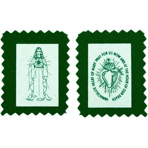 Genuine Homemade Scapulars | 100% Real Wool | 6 Styles | Made in The USA | Durable and Beautiful Quality | Christian Jewelry (Green Scapular Badge)