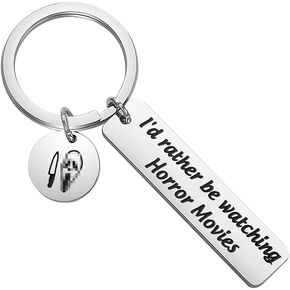TGBJE Horror Movies Lover Keychain Horror Movies Keychain I'd Rather Be Watching Horror Movies Scary Films Scary Jewelry