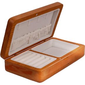 Jewelry Box Ladies Retro Travel Portable Mini Simple Solid Wood Wooden Small Jewelry Organize Storage Display Box (Cherry Wood)