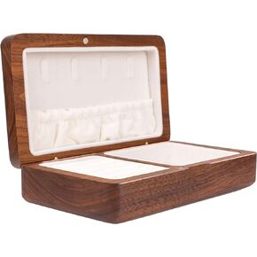 Jewelry Box Ladies Retro Travel Portable Mini Simple Solid Wood Wooden Small Jewelry Organize Storage Display Box (Cherry Wood)