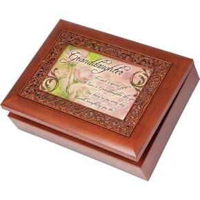 Cottage Garden Granddaughter Such a Gift Woodgrain Inlay Jewelry Music Box Plays Ave Maria