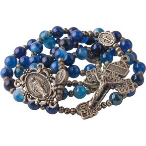 8mm Gemstone Beads Catholic Rosary Necklace with Anti-Bronze Our Lady of Miraculous Our Father Beads for Men and Women