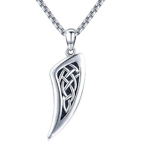 MEDWISE Celtic Wolf Teeth Necklace for Men Sterling Silver Cool Gifts Celtic Wolf Pendant Necklace Cool Oxidized Silver Irish Jewelry Gift for Women Men Boys Wolf Lover