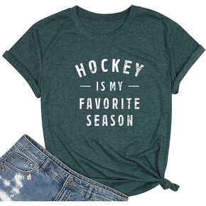 Qrupoad Hockey is My Favorite Season T Shirt Women Ice Hockey Player Gift Shirts Summal Casual Graphic Tees Tops