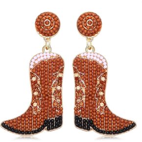 Beaded Cowboy Boot Earring Western Cowgirl Boots Earrings for Women Boho Shoes Dangle Drop Earrings Y2k Jewelry Party Gift