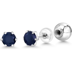 Gem Stone King Platinum Blue Sapphire Stud Earrings For Women (1.20 Cttw, Gemstone Birthstone, Round 5MM)