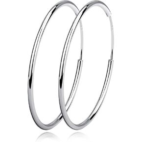Silver Hoop Earrings Sterling Silver Circle Endless Big Earrings Hoops Jewelry,Fashion Gold Hoop Earring for Women Girls,Daimeter 20,30,40,50,60,70,80mm