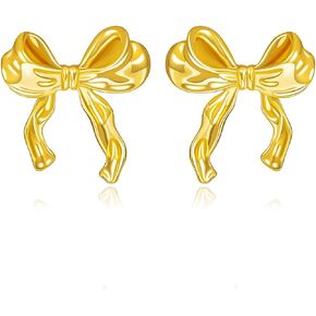 Gold Bow Earrings for Women Ribbon Stud Earrings Gift Gold Bow Earrings Dangle Tassel Ribbon Earrings for Women Girls Birthday Jewelry