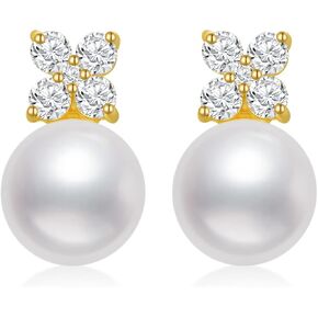 14K Gold Butterfly/Infinity Pearl Earrings for Women, Freshwater Cultured Pearl Studs Earrings Love Jewelry Anniversary Birthsday Gift for Girls, Mom, Wife